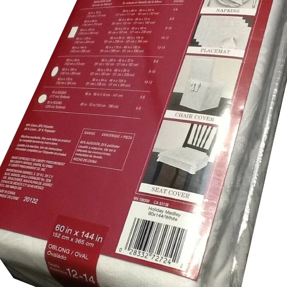 new WHITE Holiday Medley Damask 60x144-inch Rectangle Tablecloth (Seats 12 - 14)